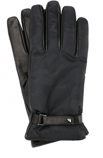 Кожаные перчатки с текстильной отделкой и камуфляжным принтом Valentino