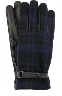 Кожаные перчатки с шерстяной отделкой в клетку Valentino