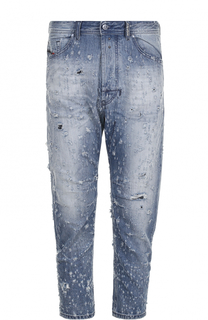 Укороченные джинсы свободного кроя с декоративными потертостями Diesel