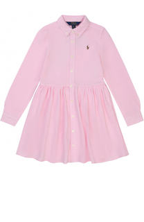 Хлопковое мини-платье с длинными рукавами и логотипом бренда Polo Ralph Lauren