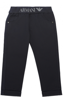 Хлопковые брюки прямого кроя с отворотами и эластичным поясом Giorgio Armani