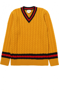 Шерстяной пуловер фактурной вязки с контрастной отделкой Gucci