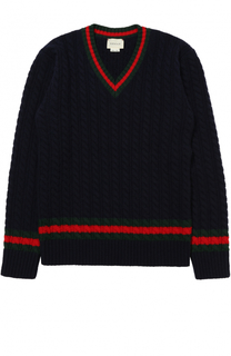 Шерстяной пуловер фактурной вязки с контрастной отделкой Gucci