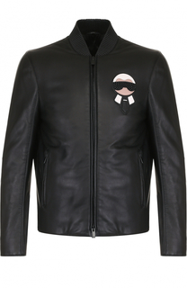 Кожаная куртка на молнии с контрастной аппликацией Fendi