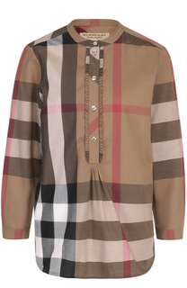 Хлопковая блуза в клетку с круглым вырезом Burberry
