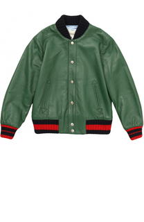 Кожаный бомбер с контрастными манжетами Gucci
