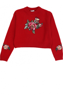 Укороченный шерстяной пуловер с цветочными нашивками Dolce &amp; Gabbana