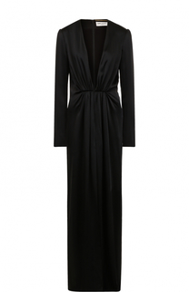 Платье с глубоким V_образным вырезом и высоким разрезом Saint Laurent
