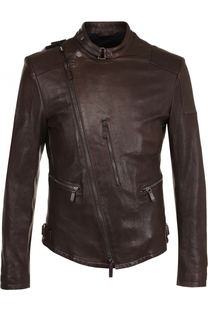 Кожаная куртка с косой молнией и воротником-стойкой Giorgio Armani