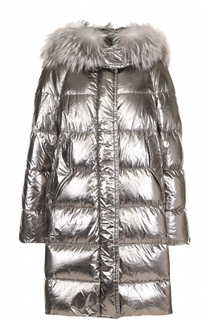 Стеганый пуховик с отделкой из меха лисы Moncler