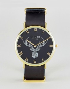 Часы с принтом оленя и черным кожаным ремешком Reclaimed Vintage Inspired эксклюзивно для ASOS - Черный