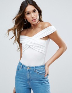 Боди с открытыми плечами и запахом спереди ASOS - Белый