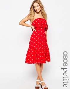 Платье-бандо с оборкой и принтом ASOS PETITE - Красный