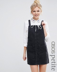 Короткий черный выбеленный джинсовый сарафан ASOS PETITE - Черный