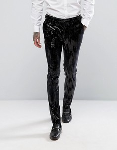Черные супероблегающие брюки из бархата с пайетками ASOS - Черный
