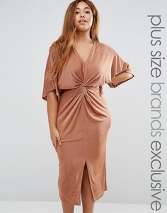 Платье миди с перекрученной драпировкой и рукавами-кимоно Missguided Plus - Коричневый