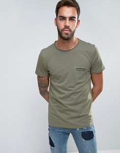 Меланжевая футболка с необработанными краями и карманом Another Influence - Зеленый