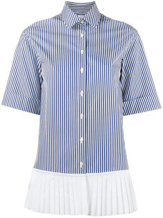 Short Sleeved Pinstripe Shirt with Pleated Hem Monographie