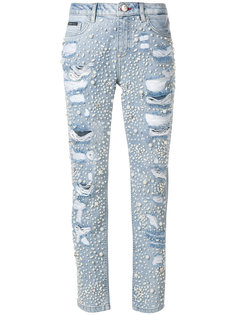 состаренные джинсы с отделкой  Philipp Plein