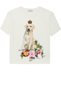 Хлопковая футболка с принтом и аппликациями Dolce &amp; Gabbana