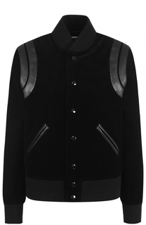 Бархатный бомбер с кожаной отделкой Saint Laurent