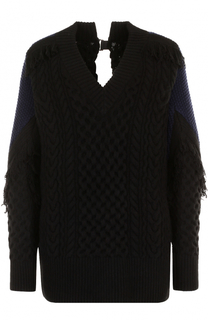 Шерстяной пуловер с V-образным вырезом Sacai