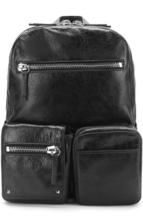 Кожаный рюкзак с внешними карманами на молнии Valentino