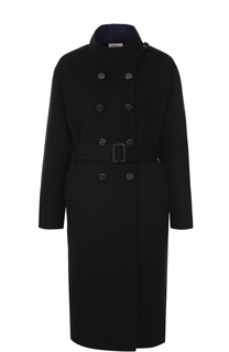 Шерстяное пальто с поясом и воротником-стойкой Armani Collezioni