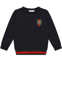 Хлопковый свитшот с нашивкой и контрастной отделкой Gucci