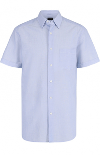 Рубашка с короткими рукавами из смеси хлопка и льна Ermenegildo Zegna