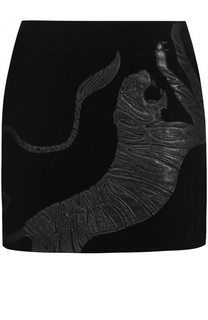 Бархатная мини-юбка с кожаной отделкой Saint Laurent