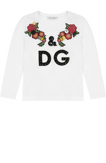 Хлопковый лонгслив с аппликациями и кристаллами Dolce &amp; Gabbana