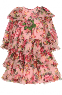 Шелковое платье с оборками и цветочным принтом Dolce &amp; Gabbana