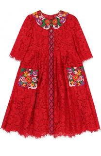 Кружевное платье-миди с завышенной талией и контрастной отделкой Dolce &amp; Gabbana