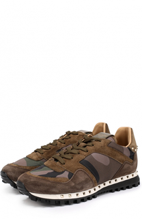Комбинированные кроссовки Rockrunner с камуфляжным принтом Valentino