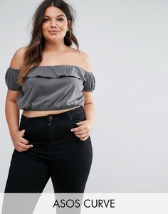 Кроп топ-бандо с оборками ASOS CURVE - Черный