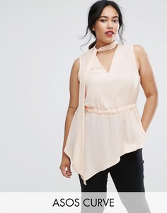 Асимметричный топ без рукавов с шарфом ASOS CURVE - Розовый