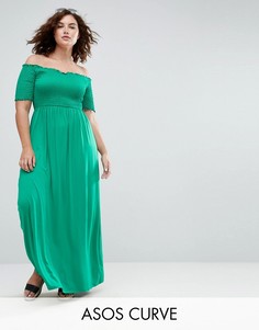 Сарафан макси с открытыми плечами и сборками ASOS CURVE - Зеленый