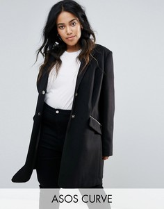 Узкое пальто бойфренда с карманами на молнии ASOS CURVE - Черный