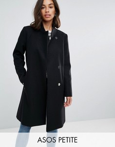 Приталенное пальто с воротником-стойкой ASOS PETITE - Черный