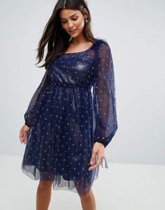 Серебристое блестящее платье с оборкой Tresophie - Синий
