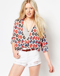 Блузка с запахом и принтом в стиле 70-х Jasmine - Мульти