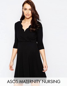 Короткое приталенное платье с запахом для кормящих мам ASOS Maternity PETITE - Черный