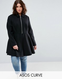 Пальто с клешем от талии ASOS CURVE - Черный