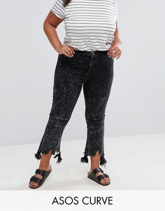 Черные выбеленные укороченные джинсы клеш с необработанным краем ASOS CURVE - Черный