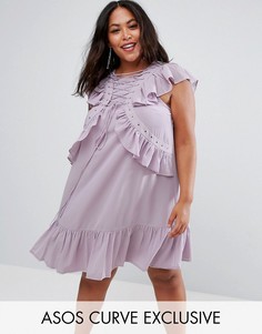 Свободное чайное платье со шнуровкой и люверсами ASOS CURVE - Фиолетовый