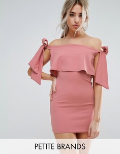 Облегающее платье со спущенными плечами и завязками Missguided Petite - Розовый