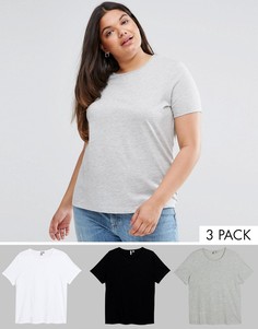 3 футболки с круглым вырезом ASOS CURVE - Скидка 15 - Мульти