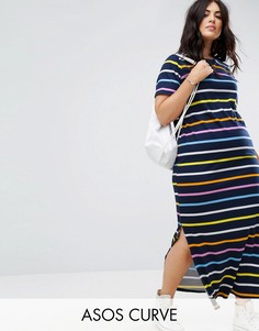 Платье-футболка макси в разноцветную полоску ASOS CURVE - Мульти