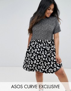 Свободное платье с контрастным звериным принтом ASOS CURVE - Мульти